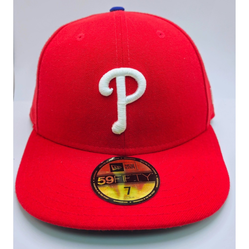 New Era Philadelphia Phillies 59FIFTY Fitted Hat Red Size 7 MLB Authentic Cap